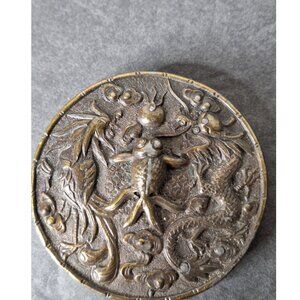 Vtg 1974 Sun Dragon Phoenix Koi Fish Talisman Hippie Bergamot Brass Belt Buckle